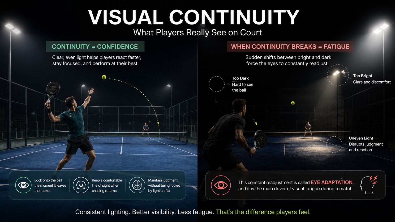 Visual continuity vs. fatigue in Padel tennis