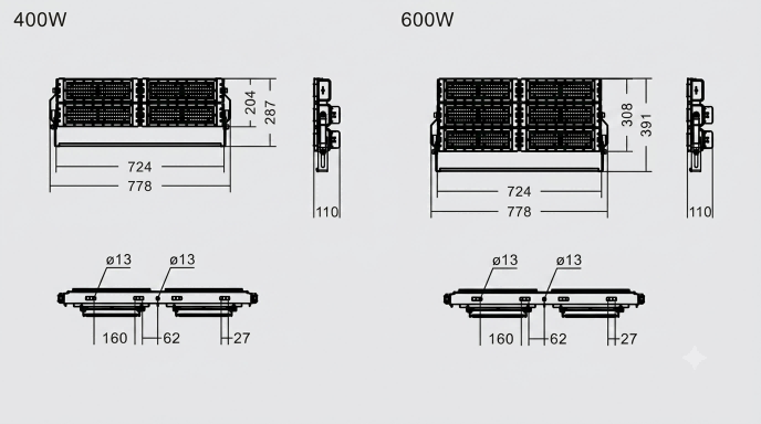 size of L10 modular flood light1.